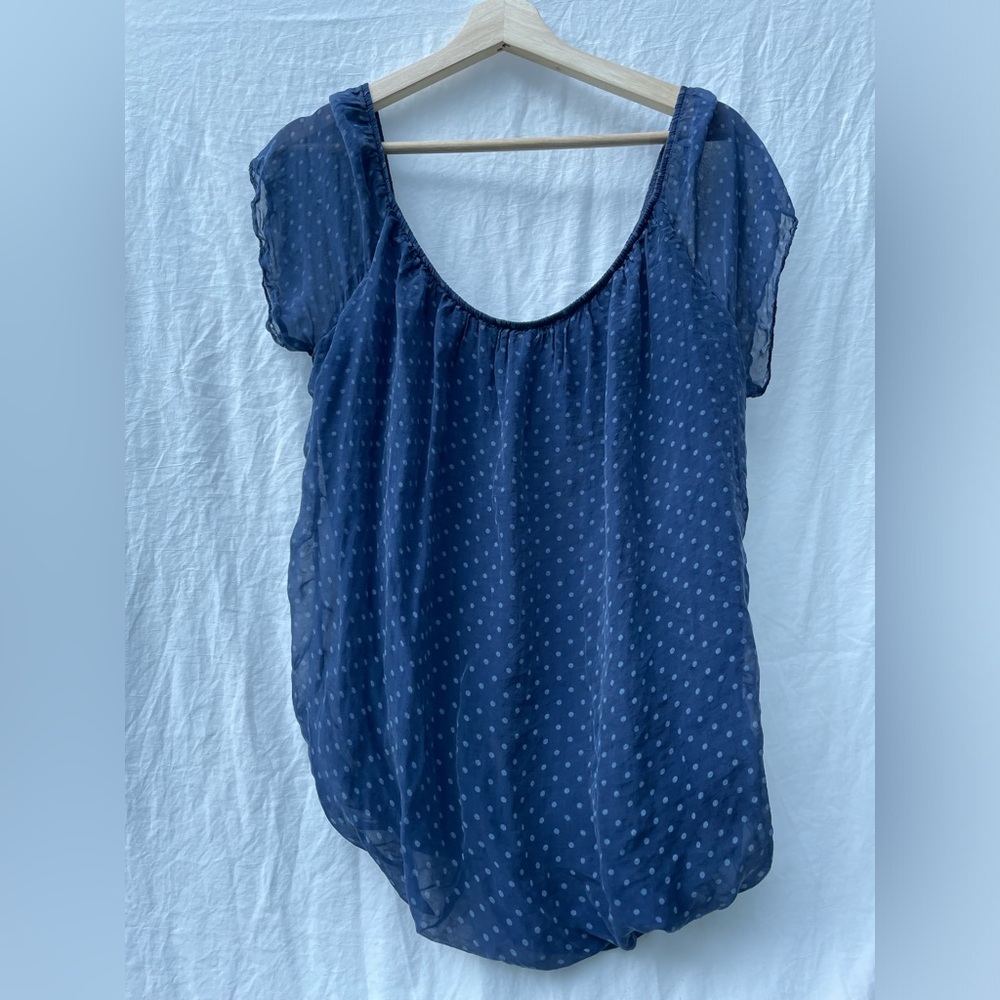 Blue Polka Dot Silk Italian Blouse